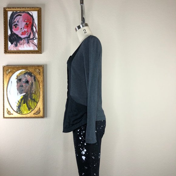 Theory Isalda Tuxedo Top Button Up Down Knit Jersey Pockets - Picture 2 of 4